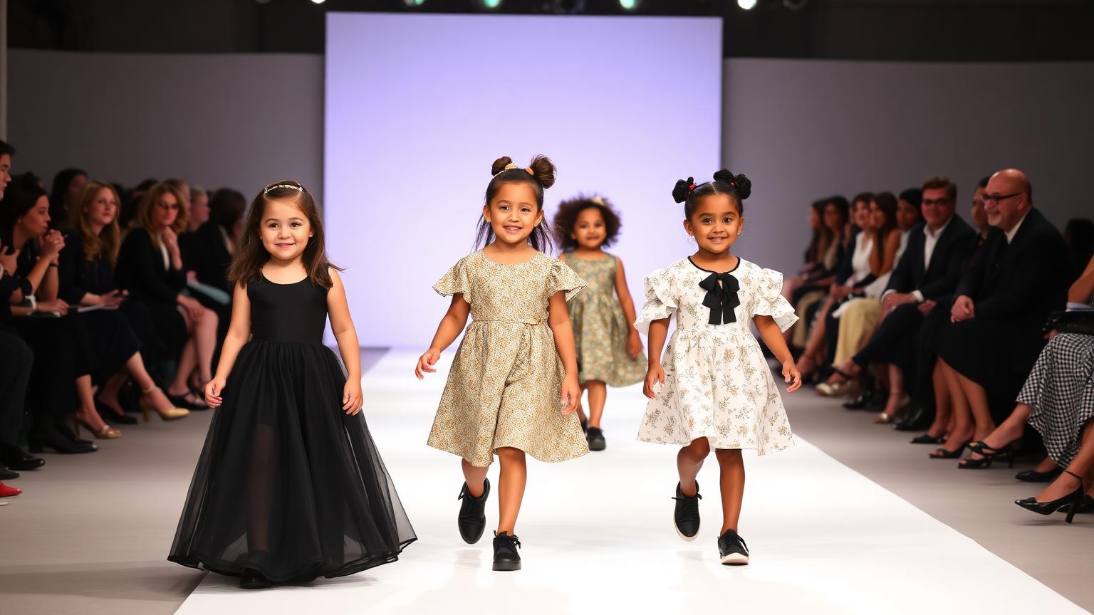 Children walking a kids fashion show runway